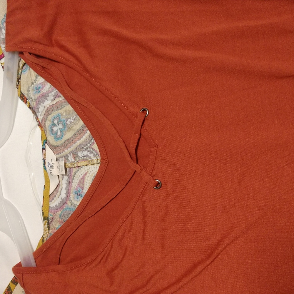 ๐ทNWT Terra & Sky 1X Tank and Kimono Matching Set Gold Paisley Print - Picture 7 of 9